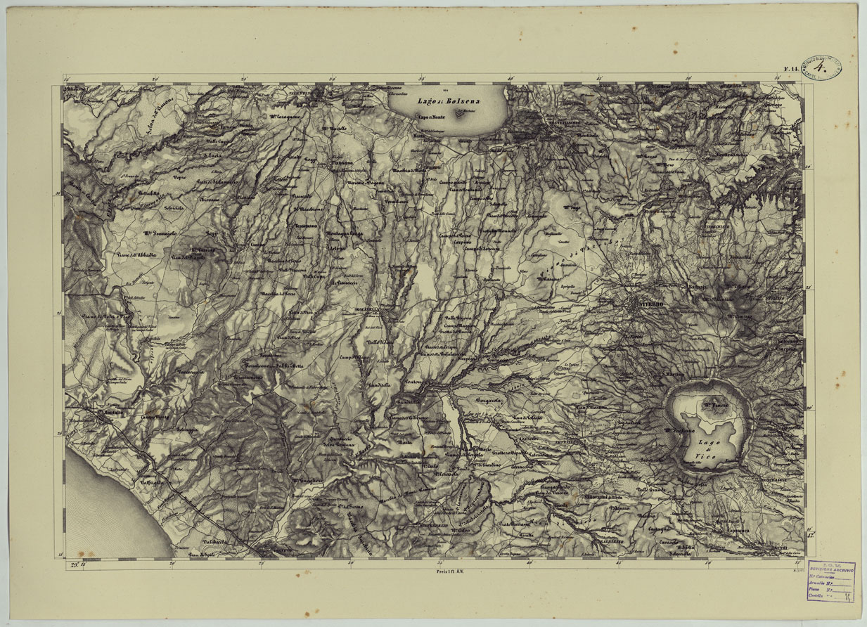 (N:24525) CARTA TOPOGRAFICA DELLO STATO PONTIFICIO E DAL GRAN-DUCATO DI TOSCANA COSTRUTTA SOPRA MISURE ASTRONOMICO TRIGONOMETRICHE CHE ED INCISA SOPRA PIETRA A VIENNA NELL'I.R. ISTITUTO GEOGRAFICO MILITARE PUBBLICATA NELL'ANNO 1851 - FOG. F.14 (CA004522) Carte e stampe antiche: riproduzione a colori su carta (formato A1)