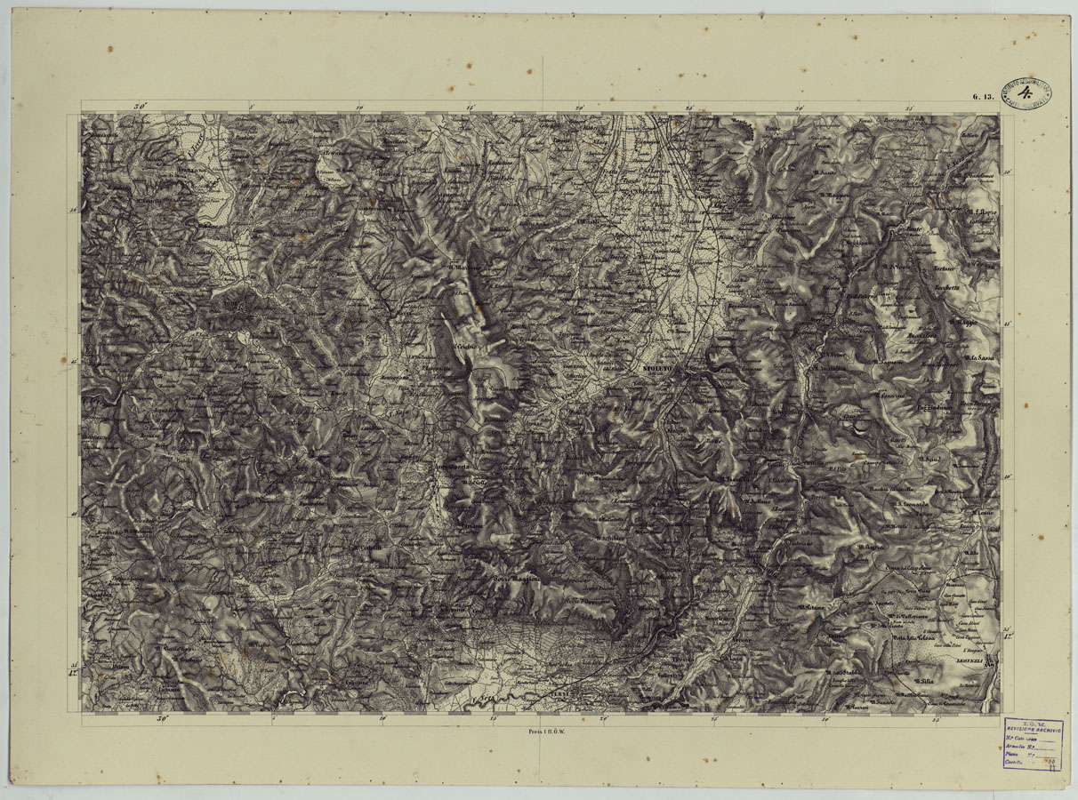 (N:24533) CARTA TOPOGRAFICA DELLO STATO PONTIFICIO E DAL GRAN-DUCATO DI TOSCANA COSTRUTTA SOPRA MISURE ASTRONOMICO TRIGONOMETRICHE CHE ED INCISA SOPRA PIETRA A VIENNA NELL'I.R. ISTITUTO GEOGRAFICO MILITARE PUBBLICATA NELL'ANNO 1851 - FOG. G.13 (CA004530) Carte e stampe antiche: riproduzione a colori su carta (formato A1)