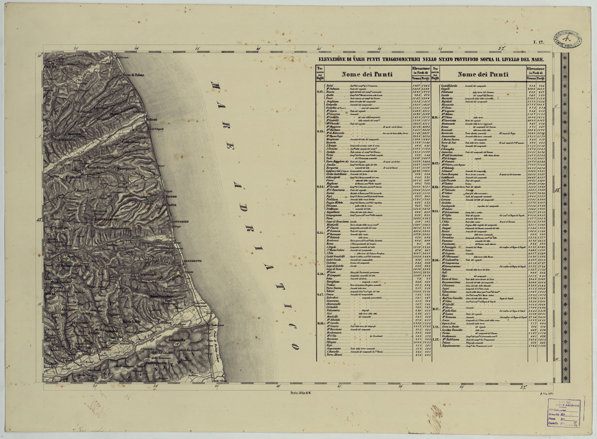(N:24545) CARTA TOPOGRAFICA DELLO STATO PONTIFICIO E DAL GRAN-DUCATO DI TOSCANA COSTRUTTA SOPRA MISURE ASTRONOMICO TRIGONOMETRICHE CHE ED INCISA SOPRA PIETRA A VIENNA NELL'I.R. ISTITUTO GEOGRAFICO MILITARE PUBBLICATA NELL'ANNO 1851 - FOG. I.12 (CA004542) Carte e stampe antiche: riproduzione a colori su carta (formato A1)