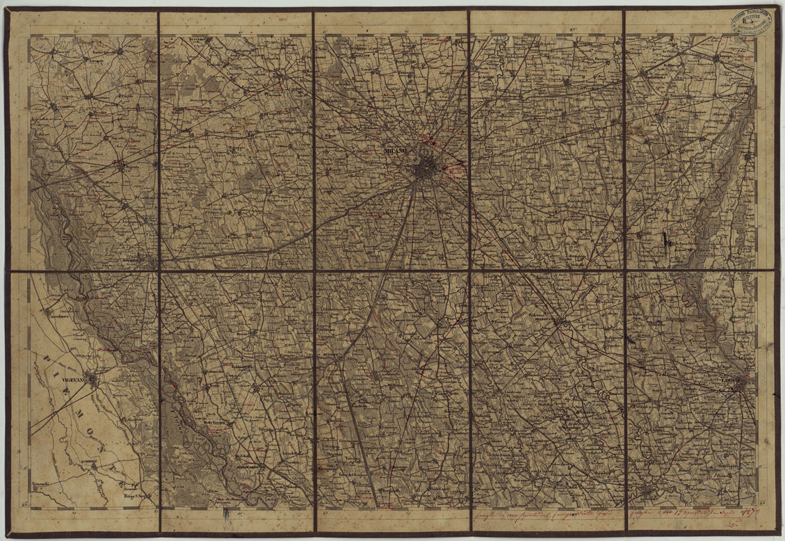 (N:14822) CARTA TOPOGRAFICA REGNO LOMBARDO-VENETO COSTRUTTA SOPRA MISURE ASTRONOMICO-TRIGONOMETRICHE ED INCISA A MILANO NELL'ISTITUO GEOGRAFICO MILTARE DELL'I.R. STATO MAGGIORE GENERALE AUSTRIACO. PUBBLICATA NELL'ANNO 1833 RETTIFICA NELL'ANNO 1856 - FOG.B5. (CA004762) Carte e stampe antiche: riproduzione a colori su carta (formato A1)