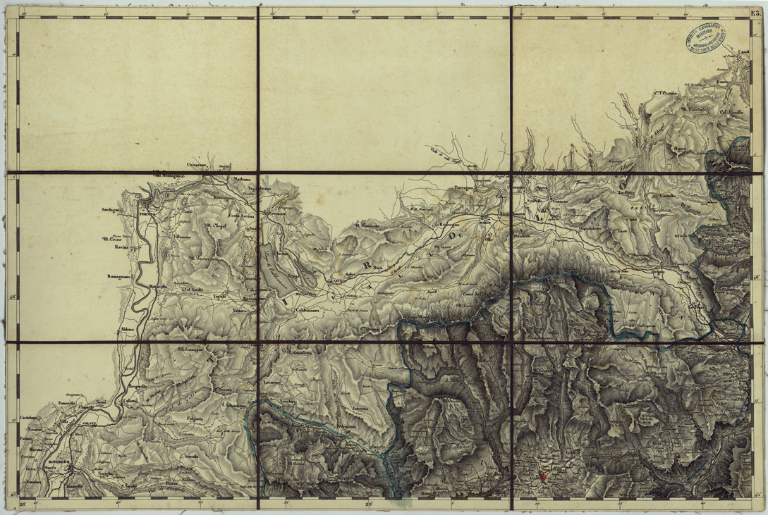 (N:14836) CARTA TOPOGRAFICA REGNO LOMBARDO-VENETO COSTRUTTA SOPRA MISURE ASTRONOMICO-TRIGONOMETRICHE ED INCISA A MILANO NELL'ISTITUO GEOGRAFICO MILTARE DELL'I.R. STATO MAGGIORE GENERALE AUSTRIACO. PUBBLICATA NELL'ANNO 1833 RETTIFICA NELL'ANNO 1856 - FOG.E3. (CA004778) Carte e stampe antiche: riproduzione a colori su carta (formato A1)