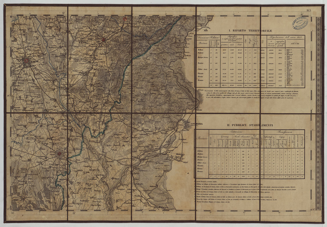 (N:14853) CARTA TOPOGRAFICA REGNO LOMBARDO-VENETO COSTRUTTA SOPRA MISURE ASTRONOMICO-TRIGONOMETRICHE ED INCISA A MILANO NELL'ISTITUO GEOGRAFICO MILTARE DELL'I.R. STATO MAGGIORE GENERALE AUSTRIACO. PUBBLICATA NELL'ANNO 1833 RETTIFICA NELL'ANNO 1856 - FOG.H3. (CA004795) Carte e stampe antiche: riproduzione a colori su carta (formato A1)