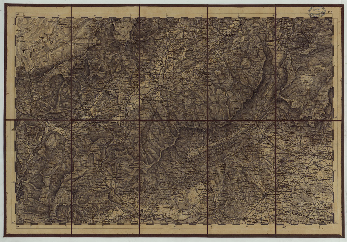 (N:24559) CARTA TOPOGRAFICA REGNO LOMBARDO-VENETO COSTRUTTA SOPRA MISURE ASTRONOMICO-TRIGONOMETRICHE ED INCISA A MILANO NELL'ISTITUO GEOGRAFICO MILTARE DELL'I.R. STATO MAGGIORE GENERALE AUSTRIACO. PUBBLICATA NELL'ANNO 1833 - FOGLIO F.3 (CA004805) Carte e stampe antiche: riproduzione a colori su carta (formato A1)