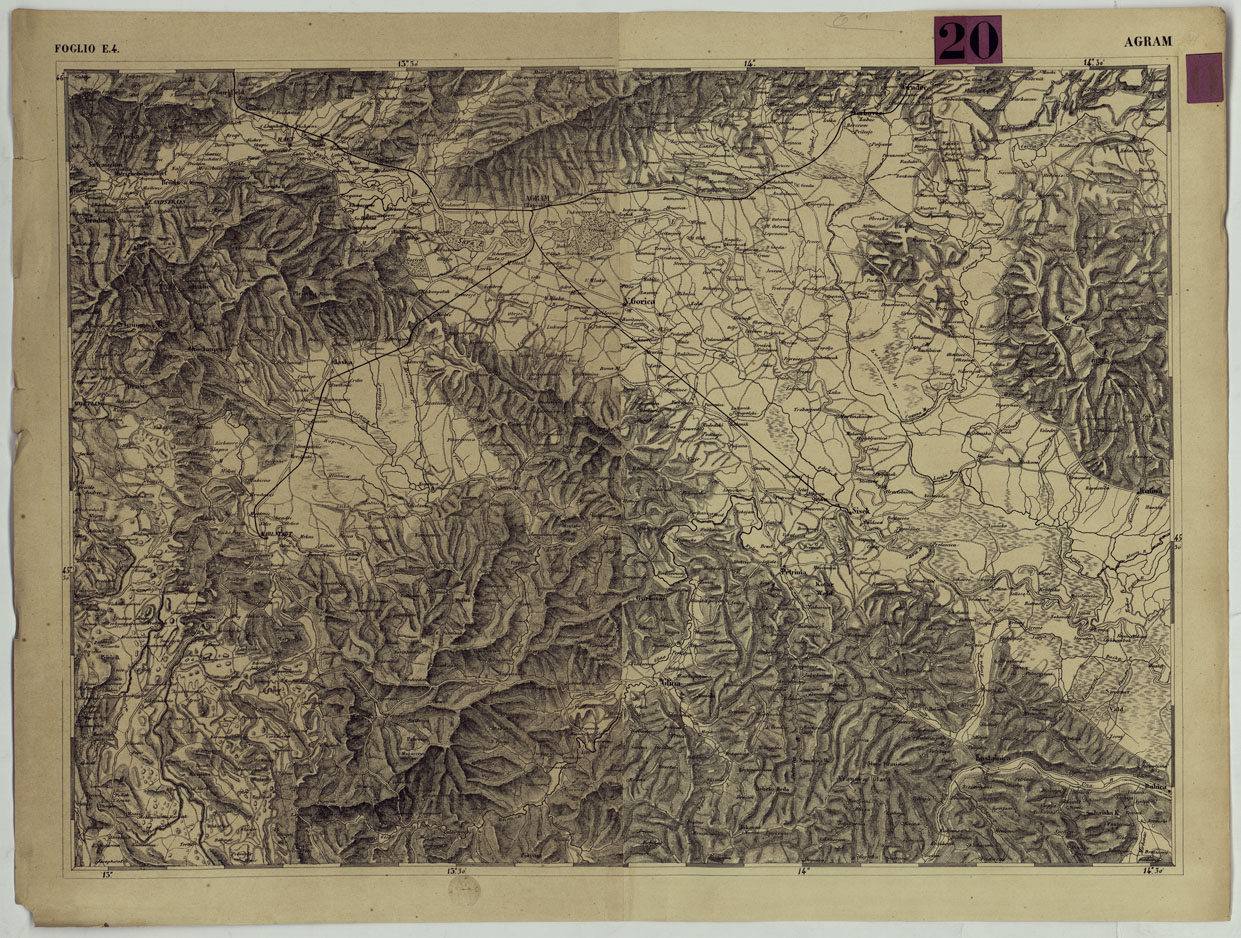(N:80) CARTA DEI VERSANTI DELLE ALPI RETICHE CARNICHE E GIULIE ALLA SCALA DI 1 AL 172.800 - FOGLIO E.4. AGRAM (CA004850) Carte e stampe antiche: riproduzione a colori su carta (formato A1)