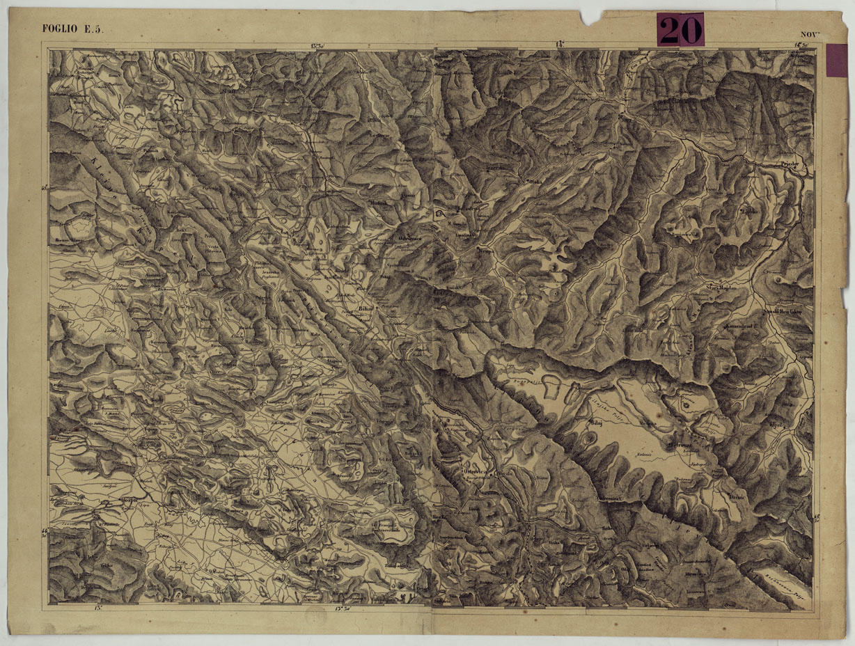 (N:92) CARTA DEI VERSANTI DELLE ALPI RETICHE CARNICHE E GIULIE ALLA SCALA DI 1 AL 172.800 - FOGLIO E.5. NOVI (CA004851) Carte e stampe antiche: riproduzione a colori su carta (formato A1)
