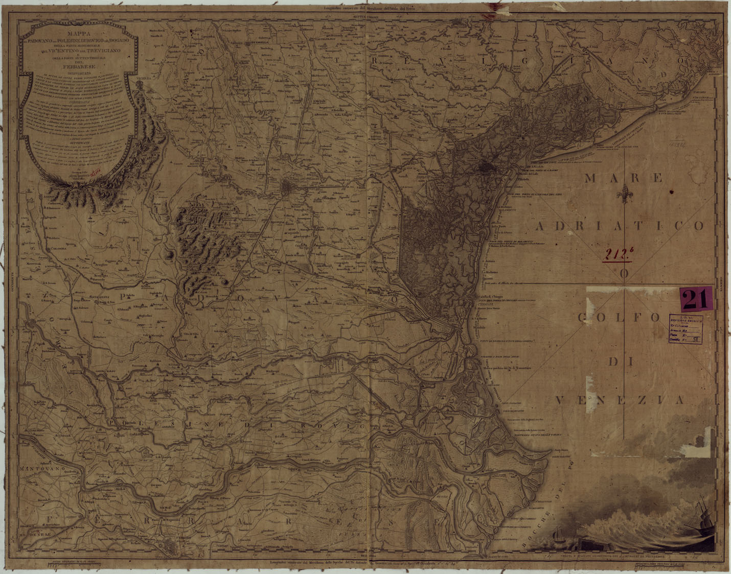 (N:17015) MAPPA DEL PADOVANO DEL POLESINE DI ROVIGO DEL DOGADO DELLA PARTE MERIDIONALE DEL VICENTINO DEL TREVIGIANO E DELLA PARTE SETTENTRIONALE DEL FERRARESE. (CA004852) Carte e stampe antiche: riproduzione a colori su carta (formato A1)