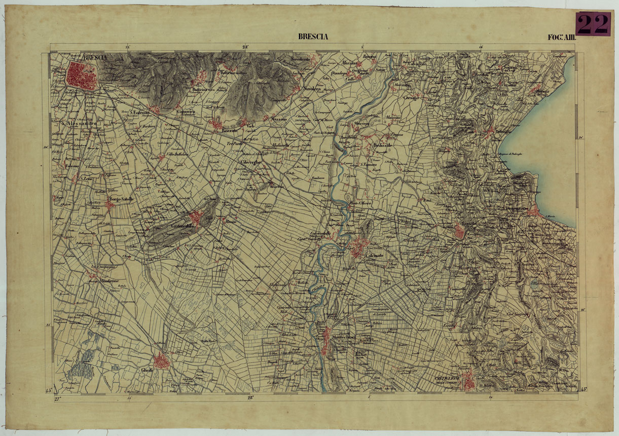 (N:13151) CARTA DELLA PARTE CENTRALE DELL'ALTA ITALIA AUTOGRAFATA NELL'UFFICIO TOPOGRAFICO DEL CORPO REALE DELLOSTATO MAGGIORE TORINO 1859 - FOG.A.III. BRESCIA (CA004855) Carte e stampe antiche: riproduzione a colori su carta (formato A1)