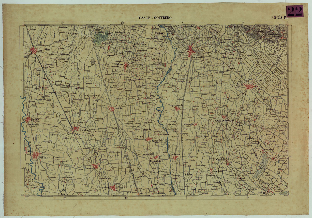 (N:13154) CARTA DELLA PARTE CENTRALE DELL'ALTA ITALIA AUTOGRAFATA NELL'UFFICIO TOPOGRAFICO DEL CORPO REALE DELLOSTATO MAGGIORE TORINO 1859 - FOG.A.IV. CASTEL GOFFREDO (CA004856) Carte e stampe antiche: riproduzione a colori su carta (formato A1)
