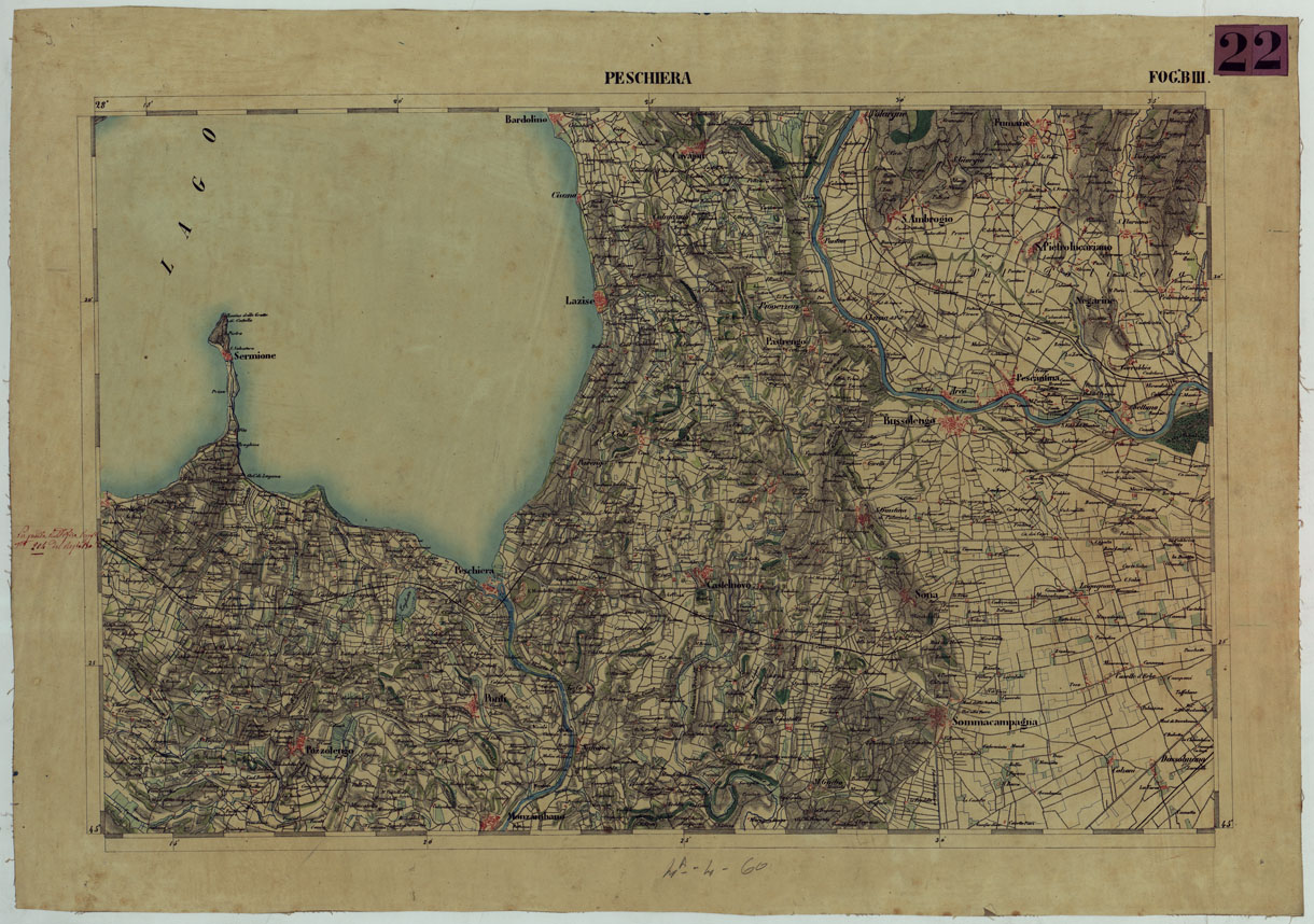 (N:13171) CARTA DELLA PARTE CENTRALE DELL'ALTA ITALIA AUTOGRAFATA NELL'UFFICIO TOPOGRAFICO DEL CORPO REALE DELLOSTATO MAGGIORE TORINO 1859 - FOG.B.III. PESCHIERA (CA004861) Carte e stampe antiche: riproduzione a colori su carta (formato A1)