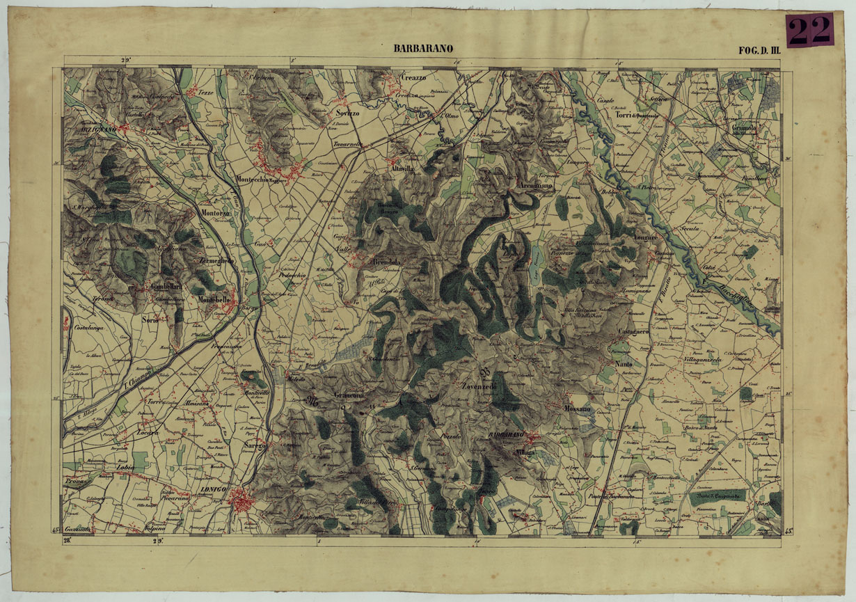 (N:13147) CARTA DELLA PARTE CENTRALE DELL'ALTA ITALIA AUTOGRAFATA NELL'UFFICIO TOPOGRAFICO DEL CORPO REALE DELLOSTATO MAGGIORE TORINO 1859 - FOG.D.III BARBARANO (CA004874) Carte e stampe antiche: riproduzione a colori su carta (formato A1)
