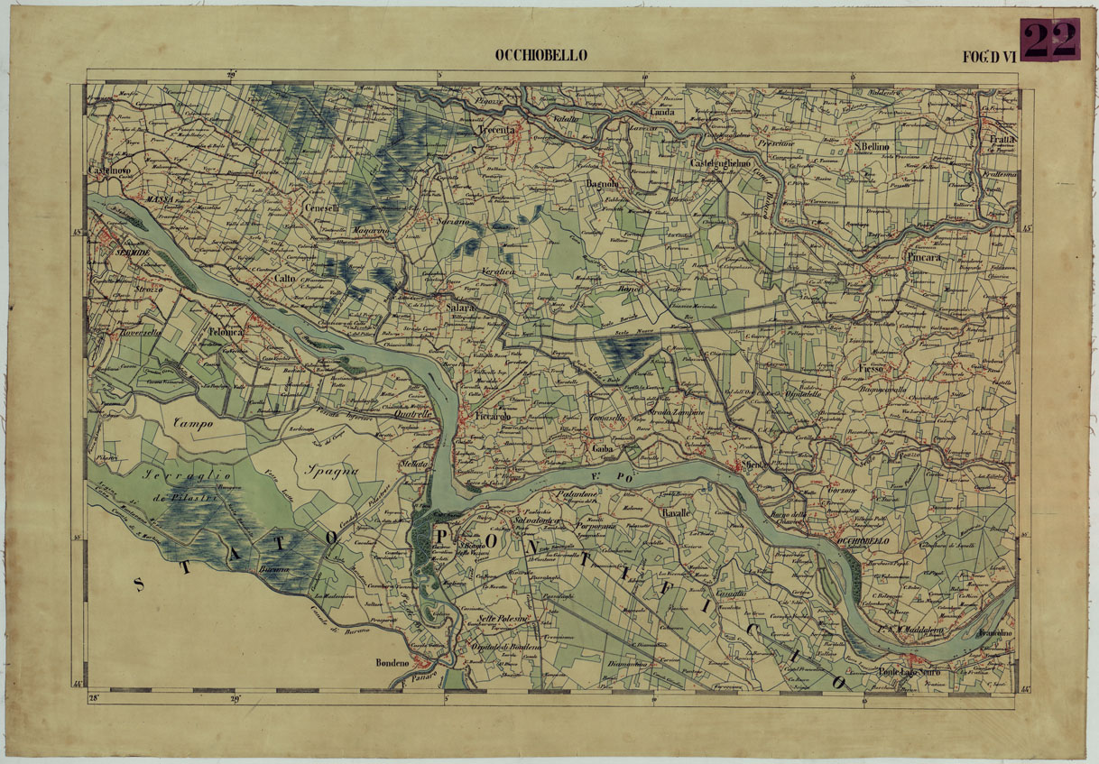 (N:13167) CARTA DELLA PARTE CENTRALE DELL'ALTA ITALIA AUTOGRAFATA NELL'UFFICIO TOPOGRAFICO DEL CORPO REALE DELLOSTATO MAGGIORE TORINO 1859 - FOG.D.VI OCCHIOBELLO (CA004877) Carte e stampe antiche: riproduzione a colori su carta (formato A1)