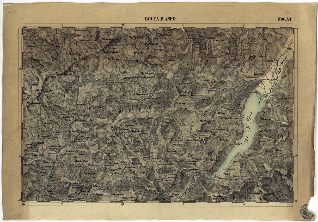 (N:13176) CARTA DELLA PARTE CENTRALE DELL'ALTA ITALIA AUTOGRAFATA NELL'UFFICIO TOPOGRAFICO DEL CORPO REALE DELLOSTATO MAGGIORE TORINO 1859 - FOG.A.I.  ROCCA D'ANFO (CA004878) Carte e stampe antiche: riproduzione a colori su carta (formato A1)