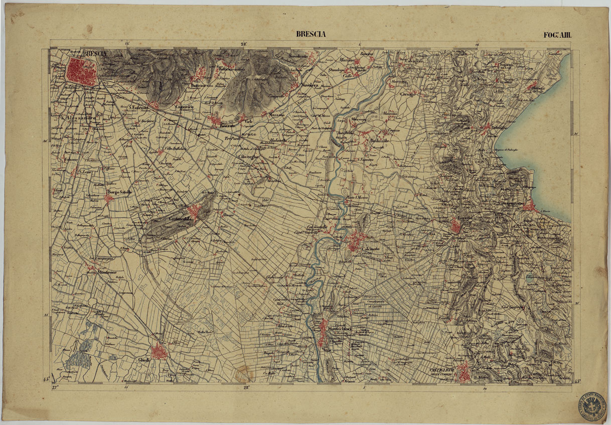 (N:13150) CARTA DELLA PARTE CENTRALE DELL'ALTA ITALIA AUTOGRAFATA NELL'UFFICIO TOPOGRAFICO DEL CORPO REALE DELLOSTATO MAGGIORE TORINO 1859 - FOG.A.III. BRESCIA (CA004880) Carte e stampe antiche: riproduzione a colori su carta (formato A1)