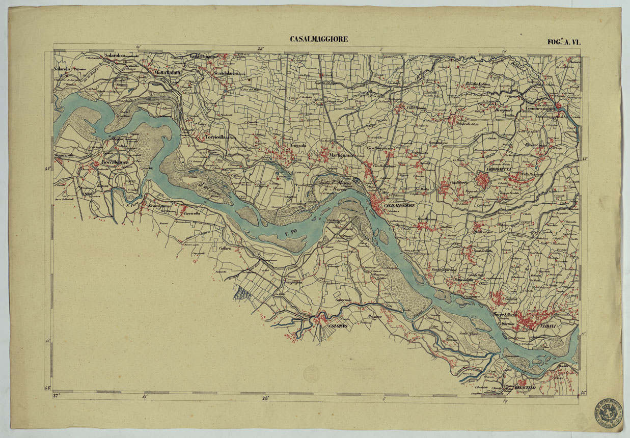 (N:13152) CARTA DELLA PARTE CENTRALE DELL'ALTA ITALIA AUTOGRAFATA NELL'UFFICIO TOPOGRAFICO DEL CORPO REALE DELLOSTATO MAGGIORE TORINO 1859 - FOG.A.VI. CASALMAGGIORE (CA004883) Carte e stampe antiche: riproduzione a colori su carta (formato A1)