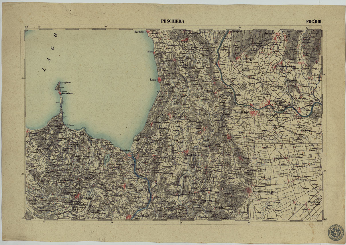 (N:13170) CARTA DELLA PARTE CENTRALE DELL'ALTA ITALIA AUTOGRAFATA NELL'UFFICIO TOPOGRAFICO DEL CORPO REALE DELLOSTATO MAGGIORE TORINO 1859 - FOG.B.III PESCHIERA (CA004886) Carte e stampe antiche: riproduzione a colori su carta (formato A1)