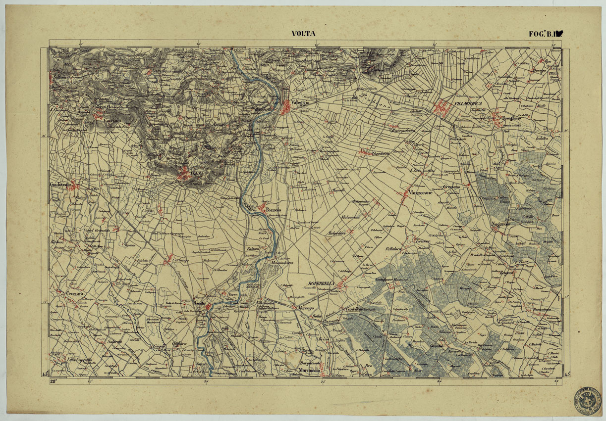 (N:13188) CARTA DELLA PARTE CENTRALE DELL'ALTA ITALIA AUTOGRAFATA NELL'UFFICIO TOPOGRAFICO DEL CORPO REALE DELLOSTATO MAGGIORE TORINO 1859 - FOG.B.I. VOLTA (CA004887) Carte e stampe antiche: riproduzione a colori su carta (formato A1)