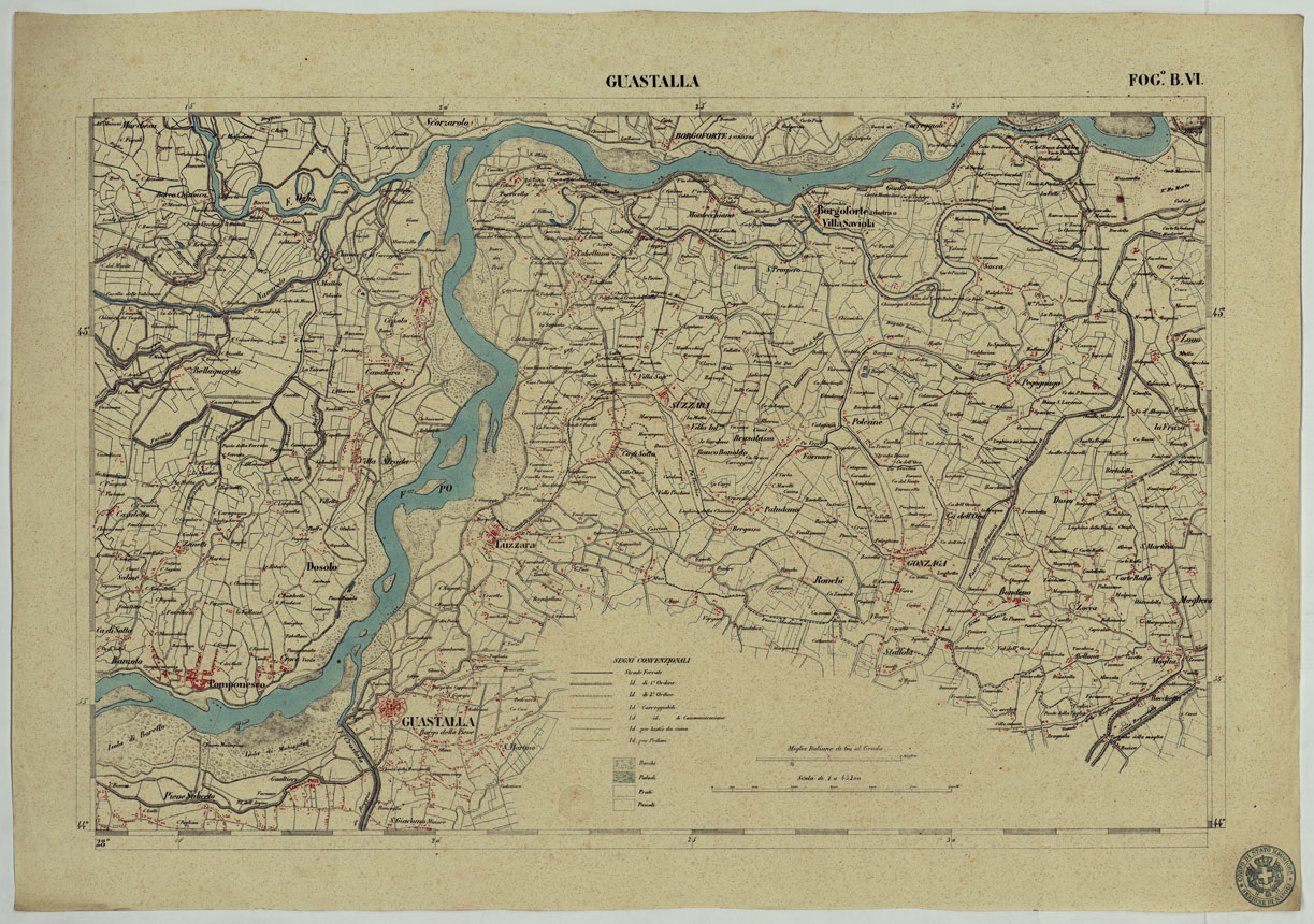 (N:13157) CARTA DELLA PARTE CENTRALE DELL'ALTA ITALIA AUTOGRAFATA NELL'UFFICIO TOPOGRAFICO DEL CORPO REALE DELLOSTATO MAGGIORE TORINO 1859 - FOG.B.VI GUASTALLA (CA004889) Carte e stampe antiche: riproduzione a colori su carta (formato A1)