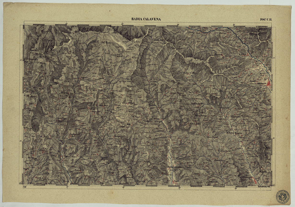 (N:13144) CARTA DELLA PARTE CENTRALE DELL'ALTA ITALIA AUTOGRAFATA NELL'UFFICIO TOPOGRAFICO DEL CORPO REALE DELLOSTATO MAGGIORE TORINO 1859 - FOG.C.II.  BADIA CALAVENA (CA004891) Carte e stampe antiche: riproduzione a colori su carta (formato A1)