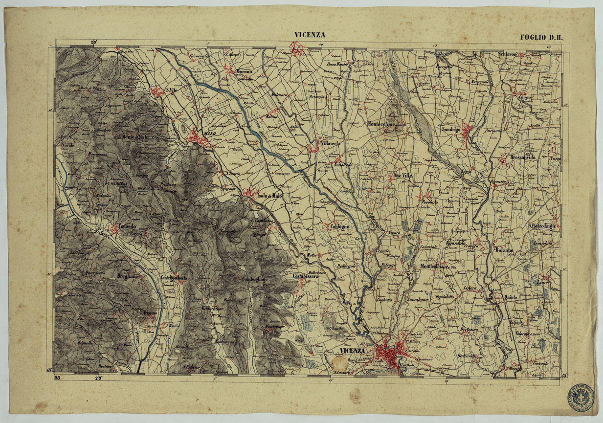 (N:13186) CARTA DELLA PARTE CENTRALE DELL'ALTA ITALIA AUTOGRAFATA NELL'UFFICIO TOPOGRAFICO DEL CORPO REALE DELLOSTATO MAGGIORE TORINO 1859 - FOG.D.II VICENZA (CA004897) Carte e stampe antiche: riproduzione a colori su carta (formato A1)