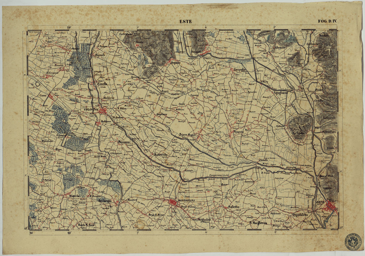 (N:13155) CARTA DELLA PARTE CENTRALE DELL'ALTA ITALIA AUTOGRAFATA NELL'UFFICIO TOPOGRAFICO DEL CORPO REALE DELLOSTATO MAGGIORE TORINO 1859 - FOG.D.IV.  ESTE (CA004899) Carte e stampe antiche: riproduzione a colori su carta (formato A1)