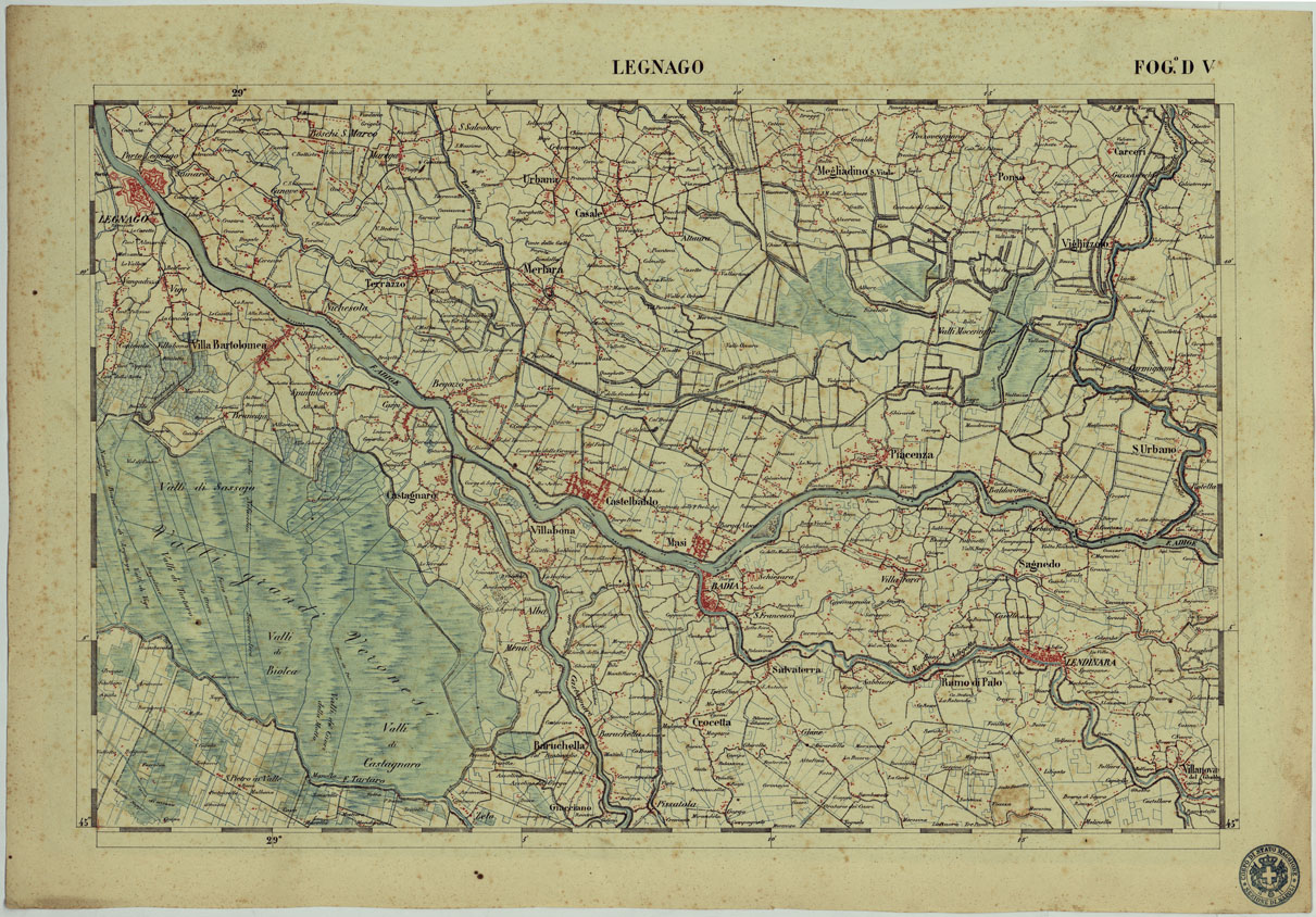 (N:13161) CARTA DELLA PARTE CENTRALE DELL'ALTA ITALIA AUTOGRAFATA NELL'UFFICIO TOPOGRAFICO DEL CORPO REALE DELLOSTATO MAGGIORE TORINO 1859 - FOG.D.V. LEGNAGO (CA004900) Carte e stampe antiche: riproduzione a colori su carta (formato A1)