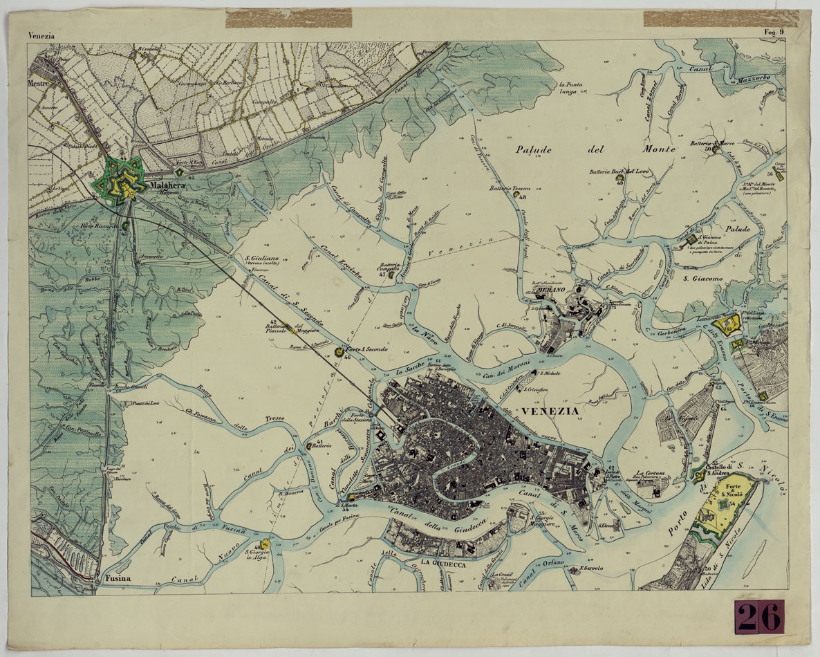 (N:11395) CARTA TOPOGRAFICA DELLA LAGUNA DI VENEZIA SCALA DI 1 A 20.000 - FOG. 9 VENEZIA (CA004917) Carte e stampe antiche: riproduzione a colori su carta (formato A1)