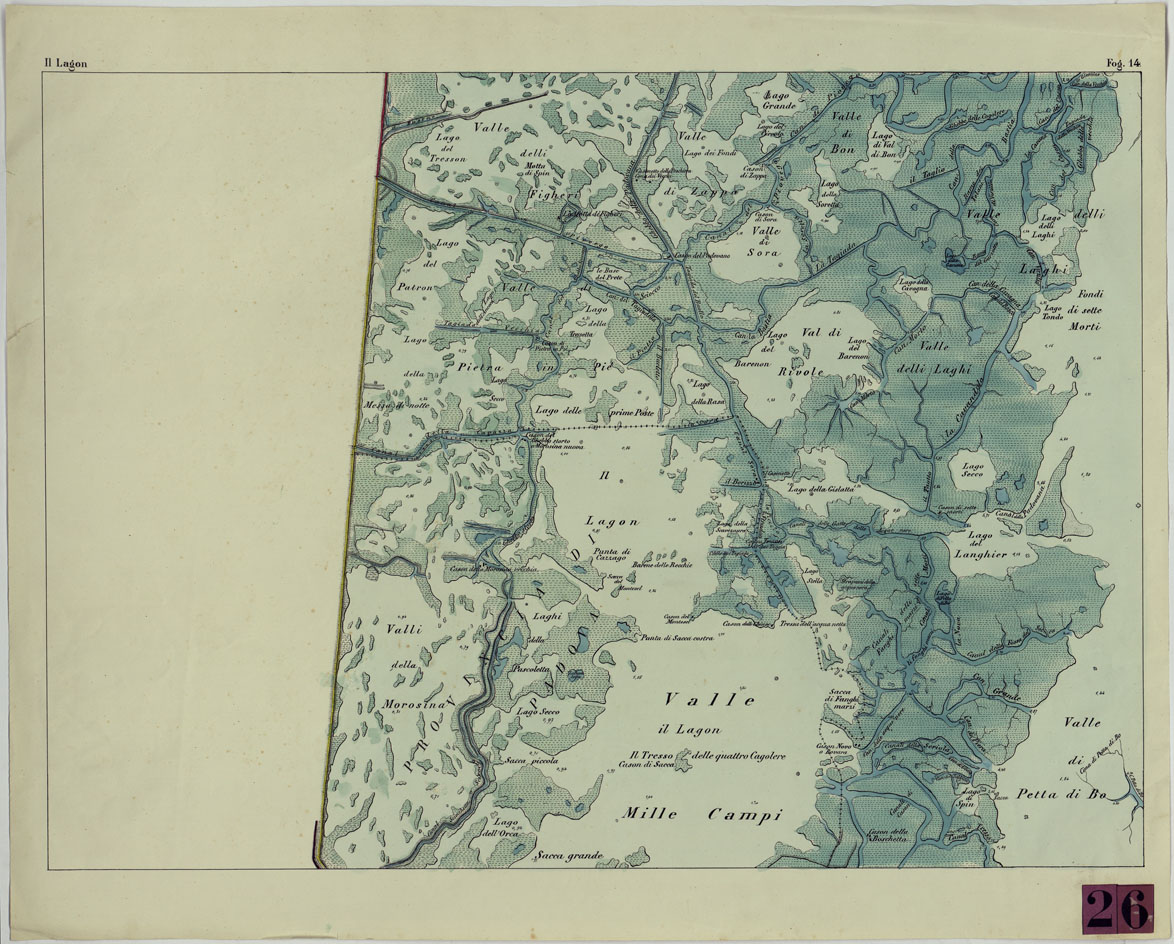 (N:11383) CARTA TOPOGRAFICA DELLA LAGUNA DI VENEZIA SCALA DI 1 A 20.000 - FOG. 14 IL LAGON (CA004922) Carte e stampe antiche: riproduzione a colori su carta (formato A1)