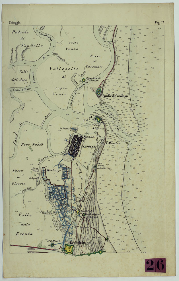(N:11386) CARTA TOPOGRAFICA DELLA LAGUNA DI VENEZIA SCALA DI 1 A 20.000 - FOG. 17 CHIOGGIA (CA004925) Carte e stampe antiche: riproduzione a colori su carta (formato A1)