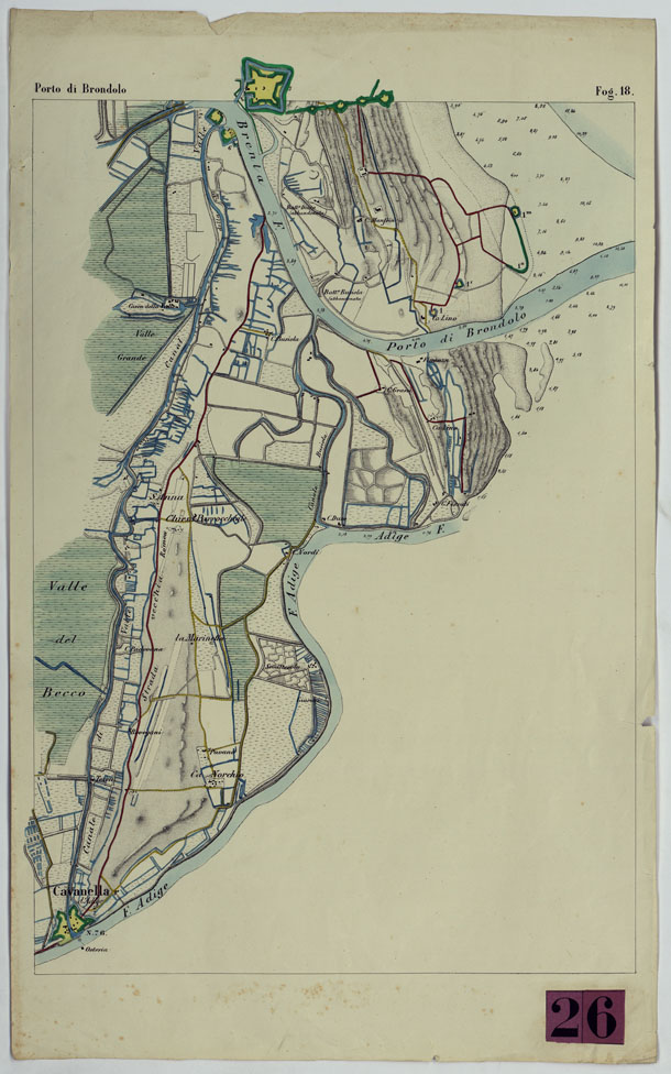 (N:11387) CARTA TOPOGRAFICA DELLA LAGUNA DI VENEZIA SCALA DI 1 A 20.000 - FOG. 18 PORTO DI BRONDOLO (CA004926) Carte e stampe antiche: riproduzione a colori su carta (formato A1)