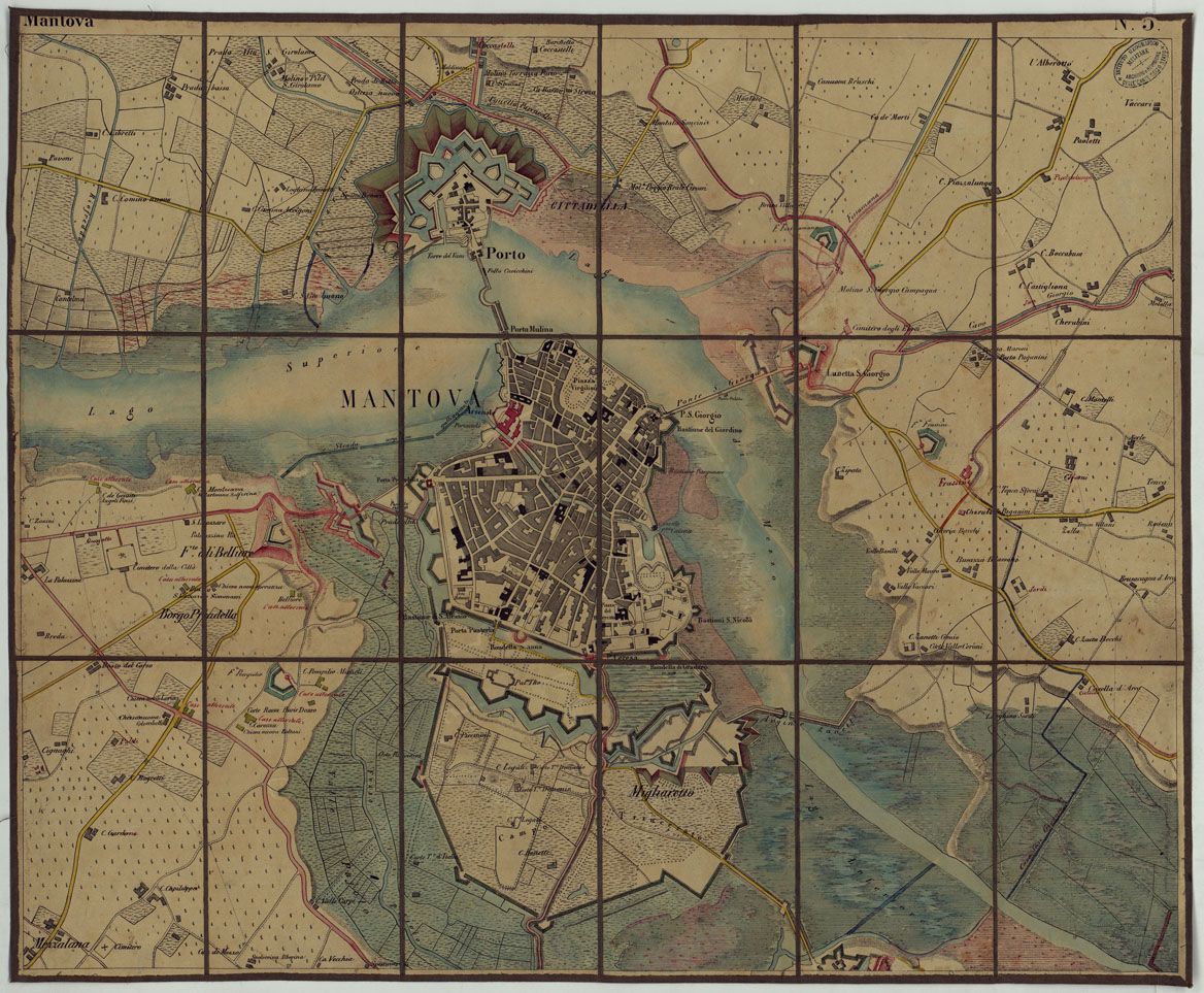 (N:16961) CARTA DEI DINTORNI DI MANTOVA ALLA SCALA DI 1 AL 10.000 - FOGLIO 5 (CA004941) Carte e stampe antiche: riproduzione a colori su carta (formato A1)