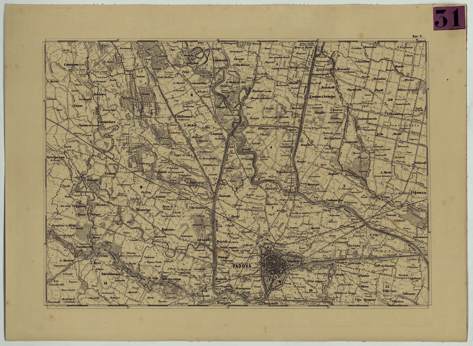 (N:16967) CARTA IDROGRAFICA STRADALE AMMINISTRATIVA CONSORZIALE DELLA PROVINCIA DI PADOVA E DEI TERRENI CHE SI ESTENDANO FINO ALLA SINISTRA SPONDA DEL FIUME ADIGE E LA LAGUNA DI CHIOGGIA. II EDIZIONE RIDOTTA ALLA SCALA DI 1 50.000. -TAVOLA V (CA004970) Carte e stampe antiche: riproduzione a colori su carta (formato A1)
