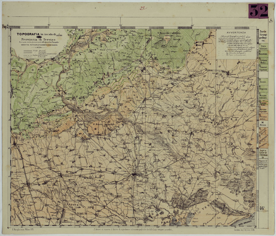 (N:14444) TOPOGRAFIA DELLA PROVINCIA DI TREVISO PER OPERA DELL'ING. ARCH. CIV. D'AGOSTINO CASSINIS MEDIANTE LA FOTOGRAFIA DALLA CARTE DELL'ISTITUTO GEOG. MILIT. DI VIENNA TRADOTTA IN SCALA DI 1 43,200 E RETTIFICATA SECONDO LE VARIAZIONI AVVENUTE FINO AL 1876. (CA004988) Carte e stampe antiche: riproduzione a colori su carta (formato A1)