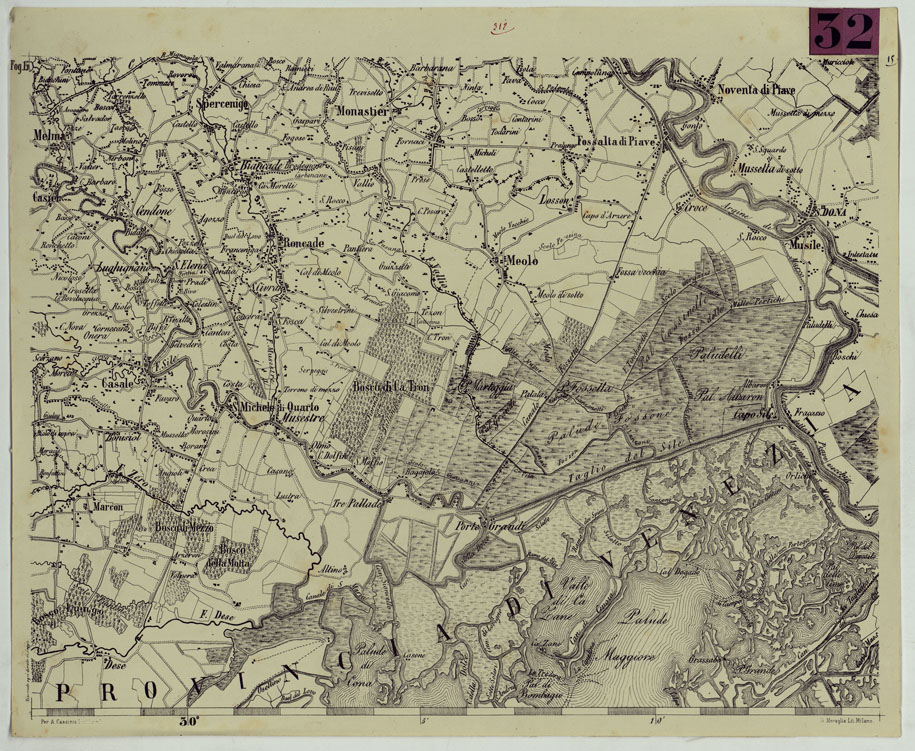 (N:14440) TOPOGRAFIA DELLA PROVINCIA DI TREVISO PER OPERA DELL'ING. ARCH. CIV. D'AGOSTINO CASSINIS MEDIANTE LA FOTOGRAFIA DALLA CARTE DELL'ISTITUTO GEOG. MILIT. DI VIENNA TRADOTTA IN SCALA DI 1 43,200 E RETTIFICATA SECONDO LE VARIAZIONI AVVENUTE FINO AL 1876. (CA005000) Carte e stampe antiche: riproduzione a colori su carta (formato A1)