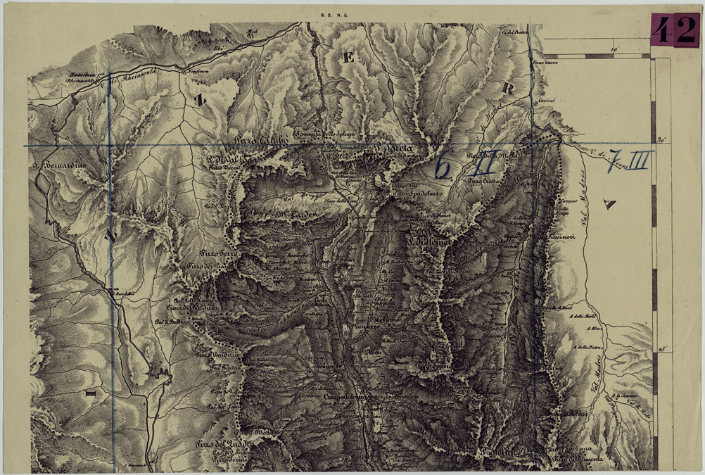 (N:12047) CARTA DEL LOMBARDO VENETO E ITALIA CENTRALE - FOGLIO B.2. N.E. (CA005105) Carte e stampe antiche: riproduzione a colori su carta (formato A1)