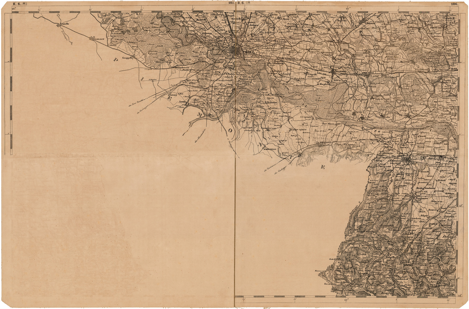 (N:11979) CARTA DEL LOMBARDO VENETO E ITALIA CENTRALE - FOGLIO B.6. (CA005115) Carte e stampe antiche: riproduzione a colori su carta (formato A1)