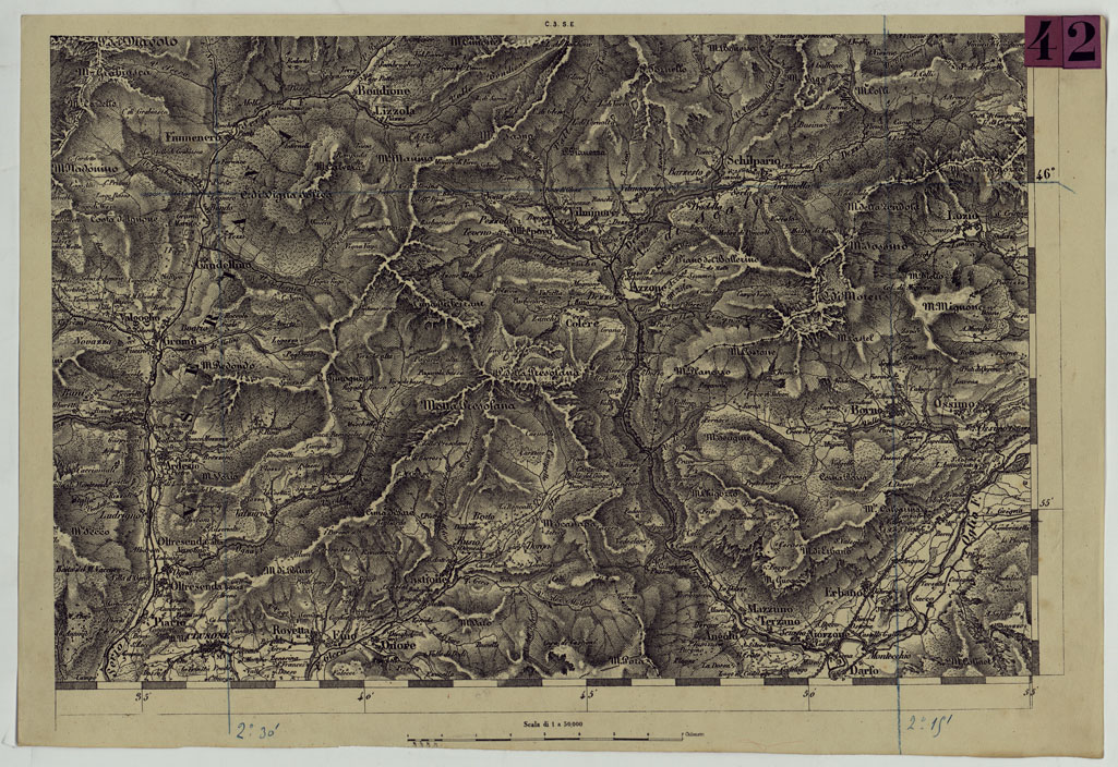 (N:12060) CARTA DEL LOMBARDO VENETO E ITALIA CENTRALE - FOGLIO C.3. S.E. (CA005125) Carte e stampe antiche: riproduzione a colori su carta (formato A1)