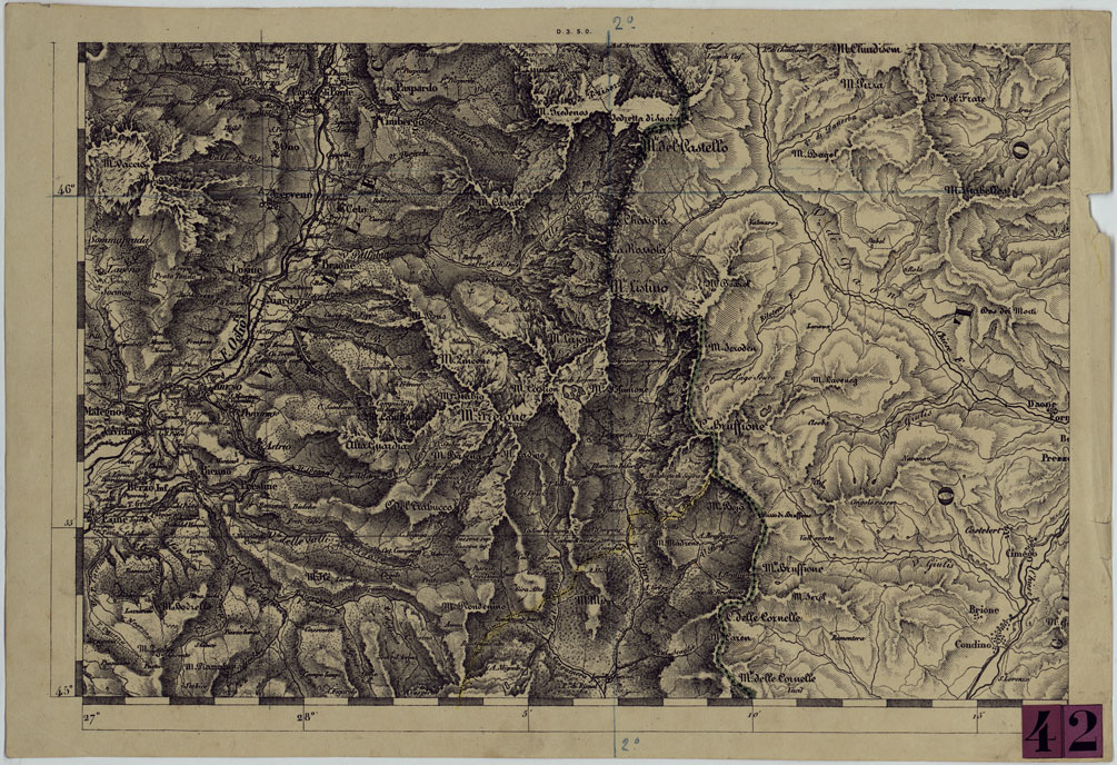 (N:12066) CARTA DEL LOMBARDO VENETO E ITALIA CENTRALE - FOGLIO D.3. S.O. (CA005142) Carte e stampe antiche: riproduzione a colori su carta (formato A1)