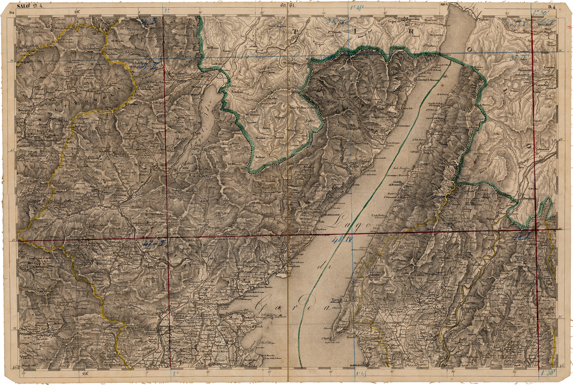 (N:12041) CARTA DEL LOMBARDO VENETO E ITALIA CENTRALE - FOGLIO D.4. SALO' (CA005143) Carte e stampe antiche: riproduzione a colori su carta (formato A1)