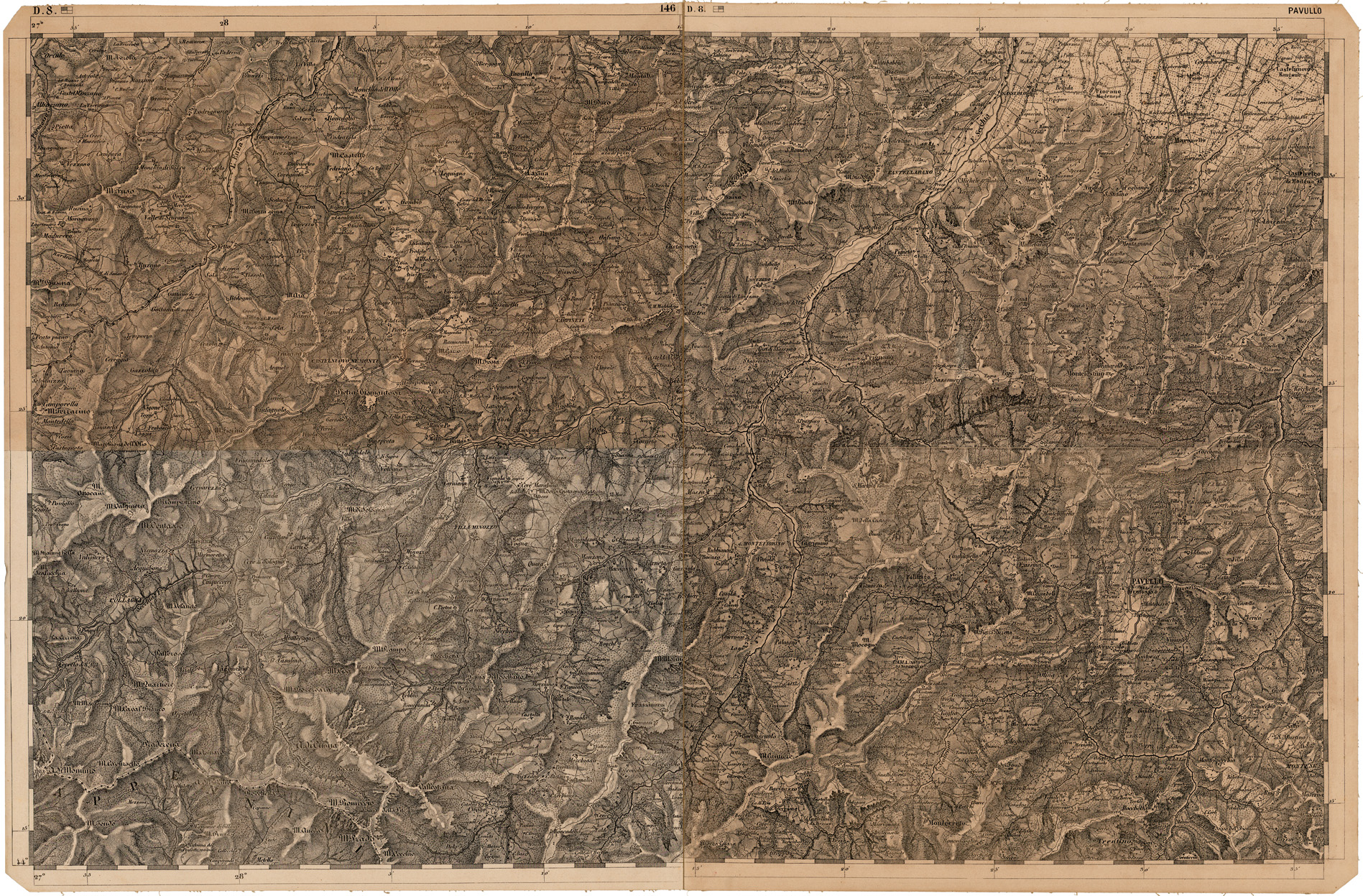 (N:12005) CARTA DEL LOMBARDO VENETO E ITALIA CENTRALE - FOGLIO D.8. PAVULLO (CA005151) Carte e stampe antiche: riproduzione a colori su carta (formato A1)