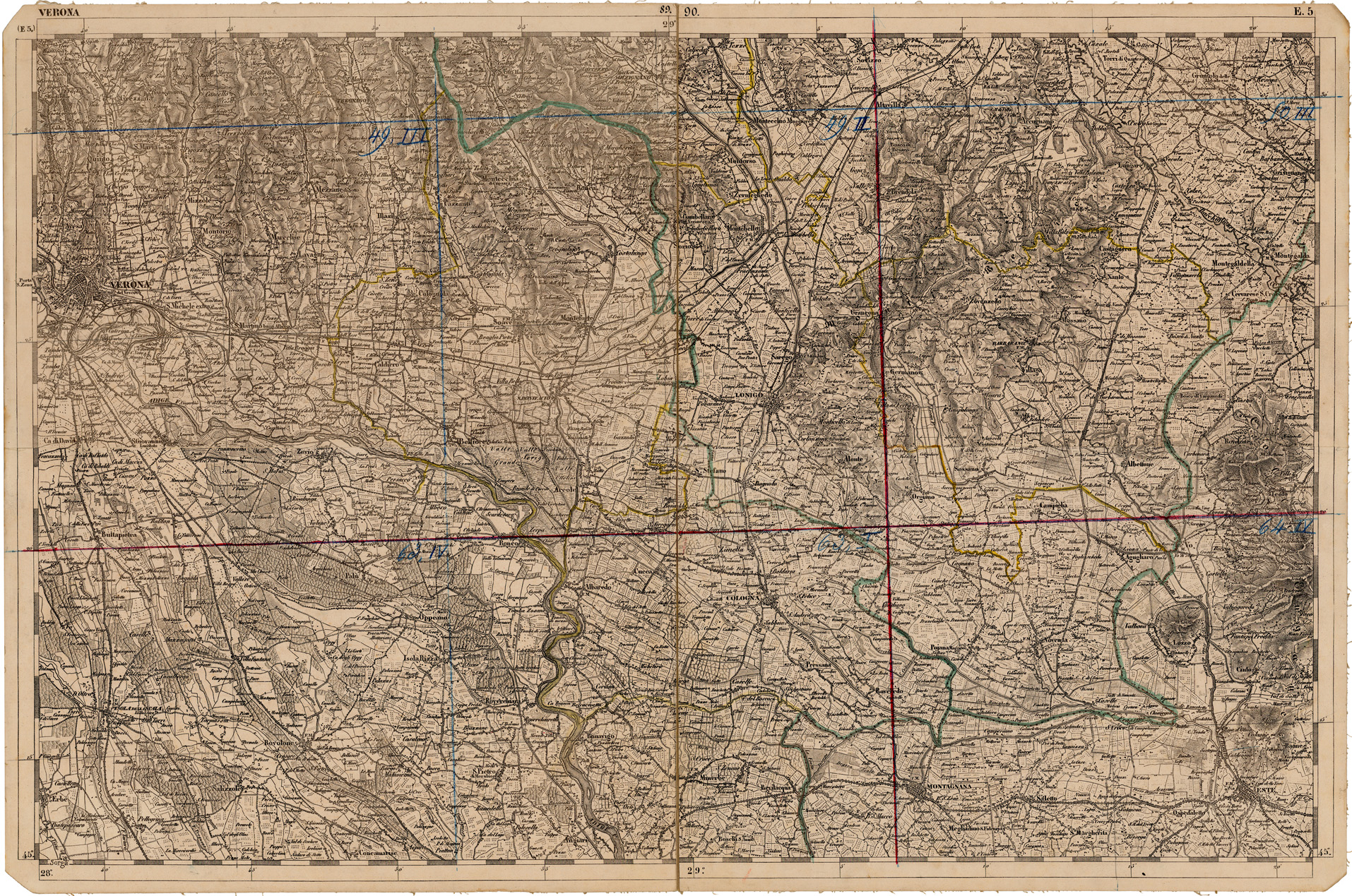 (N:12015) CARTA DEL LOMBARDO VENETO E ITALIA CENTRALE - FOGLIO E.5. VERONA (CA005161) Carte e stampe antiche: riproduzione a colori su carta (formato A1)