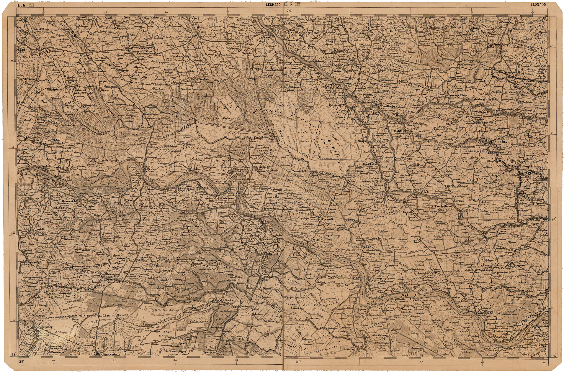 (N:12017) CARTA DEL LOMBARDO VENETO E ITALIA CENTRALE - FOGLIO E.6. LEGNAGO (CA005163) Carte e stampe antiche: riproduzione a colori su carta (formato A1)
