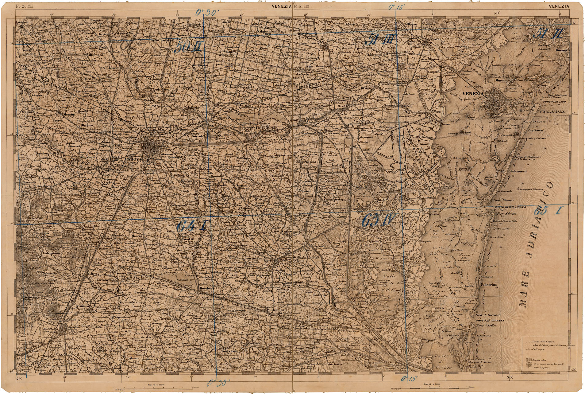(N:12031) CARTA DEL LOMBARDO VENETO E ITALIA CENTRALE - FOGLIO F.5.VENEZIA (CA005177) Carte e stampe antiche: riproduzione a colori su carta (formato A1)