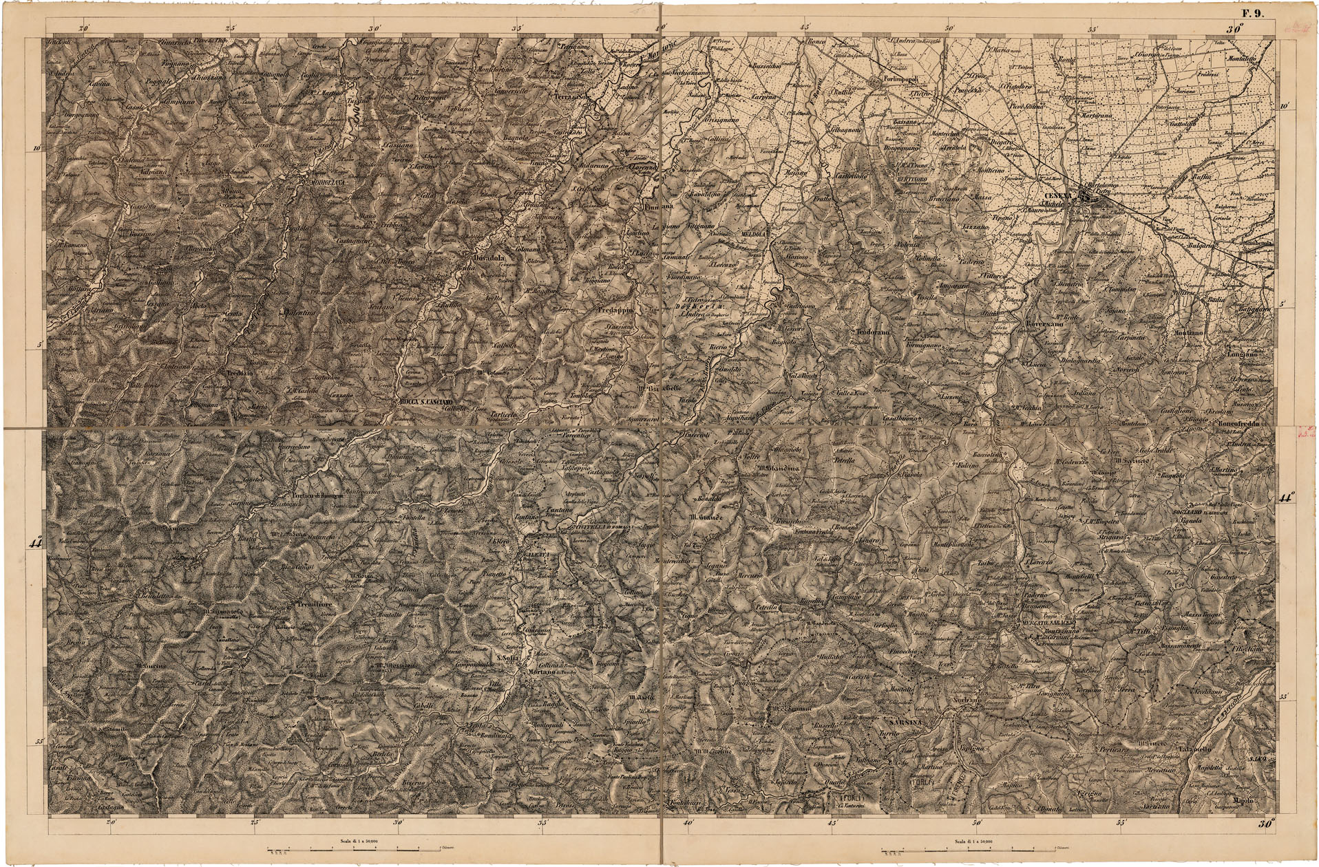 (N:12033) CARTA DEL LOMBARDO VENETO E ITALIA CENTRALE - FOGLIO F.9. (CA005181) Carte e stampe antiche: riproduzione a colori su carta (formato A1)