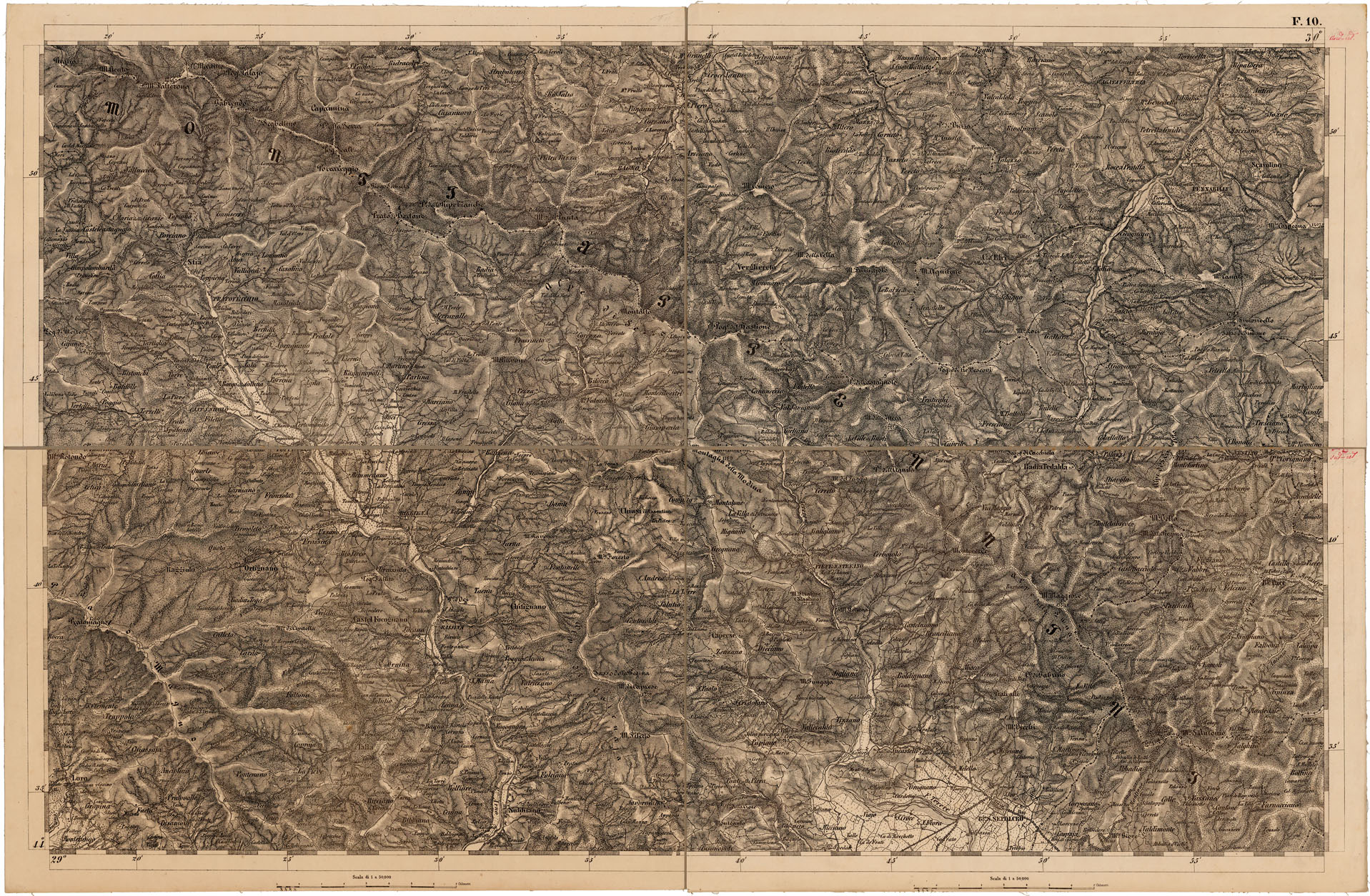 (N:12025) CARTA DEL LOMBARDO VENETO E ITALIA CENTRALE - FOGLIO F.10. (CA005183) Carte e stampe antiche: riproduzione a colori su carta (formato A1)
