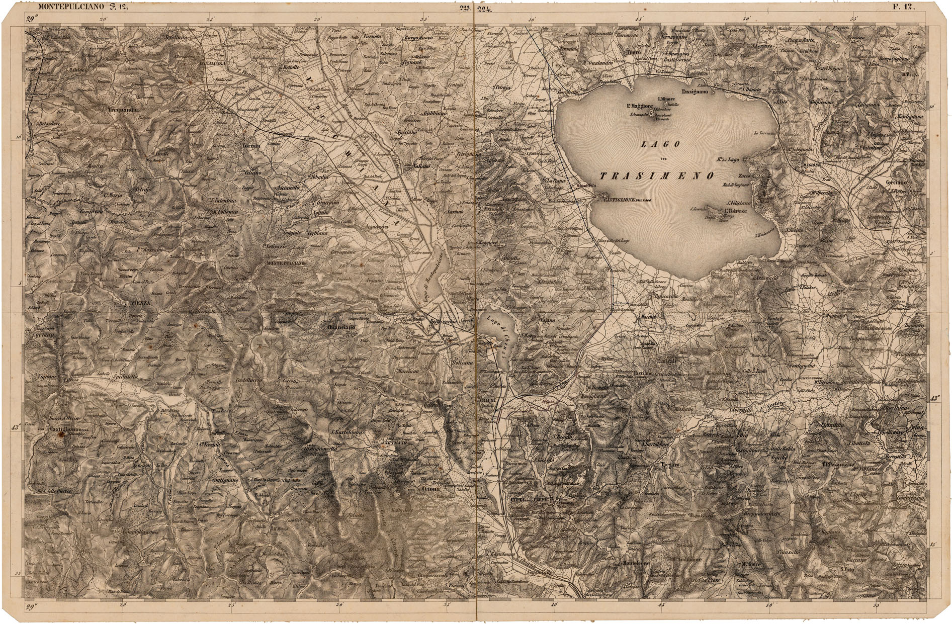 (N:12027) CARTA DEL LOMBARDO VENETO E ITALIA CENTRALE - FOGLIO F.12. MONTEPULCIANO (CA005185) Carte e stampe antiche: riproduzione a colori su carta (formato A1)