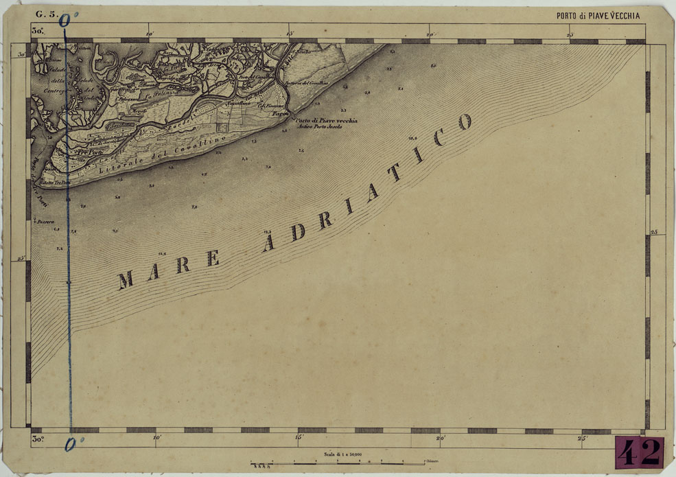(N:12072) CARTA DEL LOMBARDO VENETO E ITALIA CENTRALE - FOGLIO G.5. PORTO di PIAVE VECCHIA (CA005190) Carte e stampe antiche: riproduzione a colori su carta (formato A1)