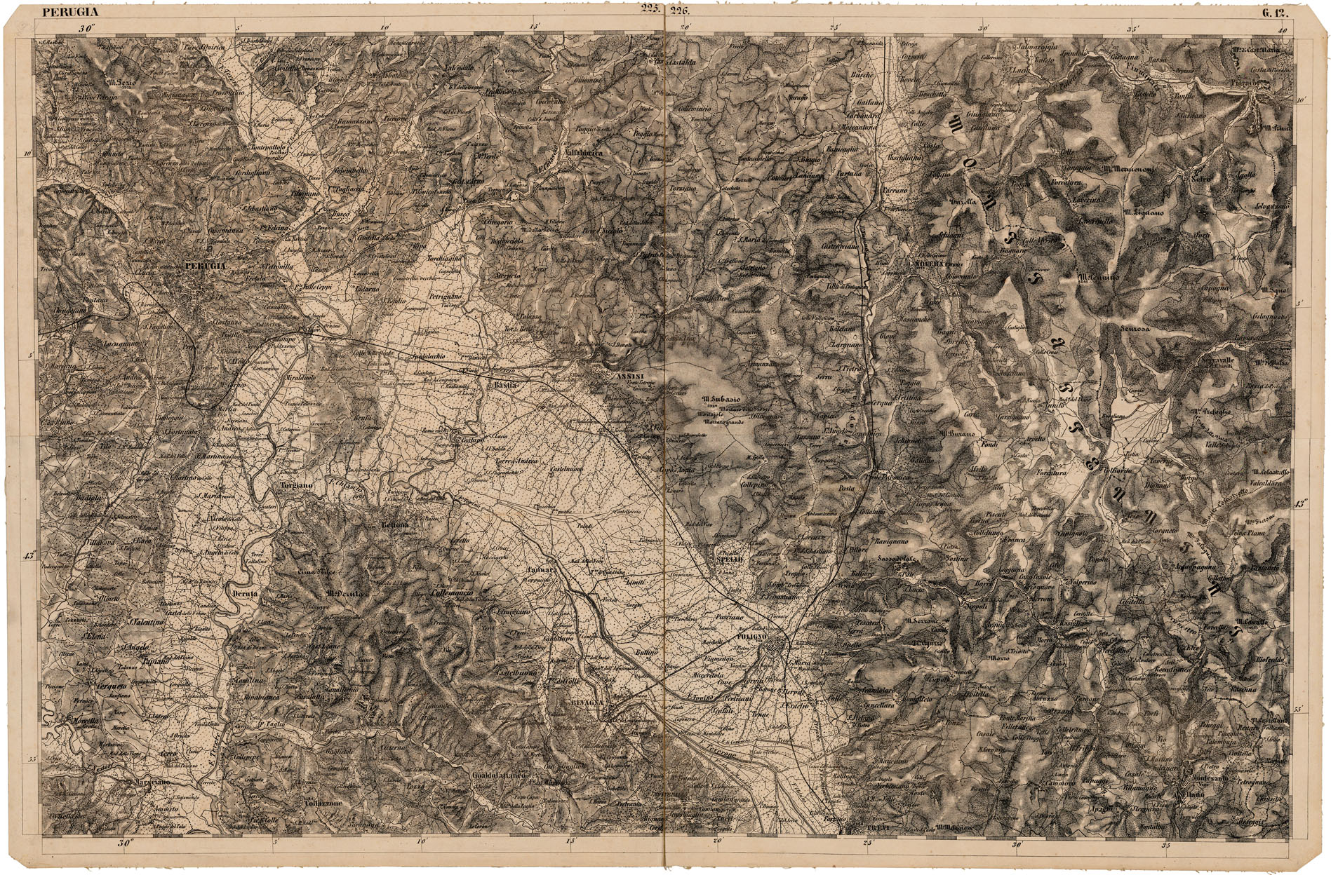 (N:12035) CARTA DEL LOMBARDO VENETO E ITALIA CENTRALE - FOGLIO G.12. PERUGIA (CA005191) Carte e stampe antiche: riproduzione a colori su carta (formato A1)