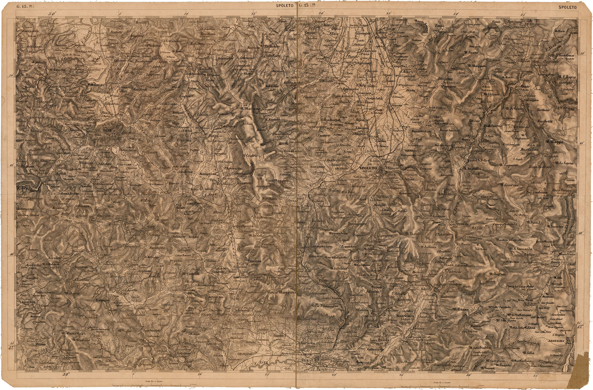 (N:12037) CARTA DEL LOMBARDO VENETO E ITALIA CENTRALE - FOGLIO G.13.SPOLETO (CA005193) Carte e stampe antiche: riproduzione a colori su carta (formato A1)