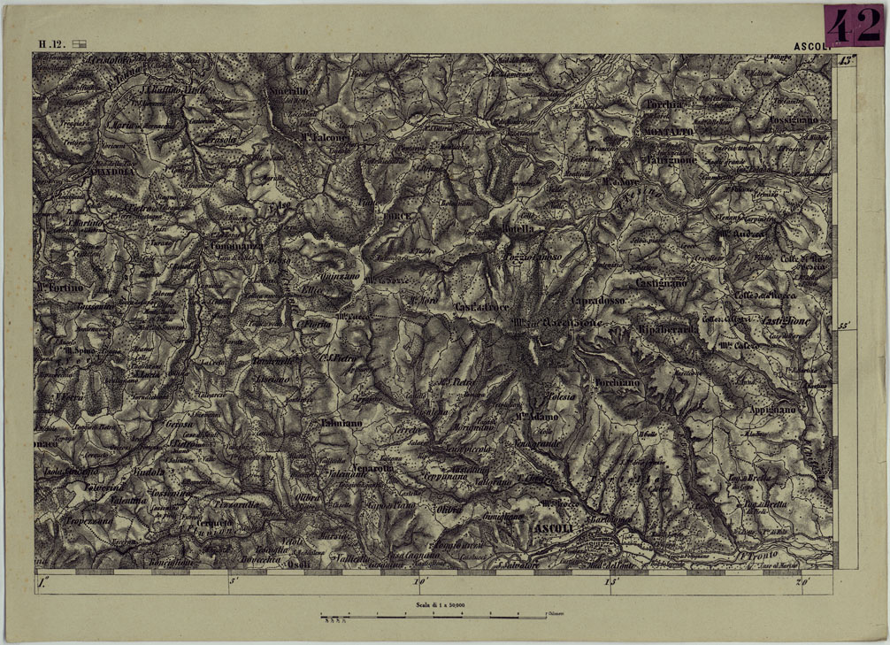 (N:12073) CARTA DEL LOMBARDO VENETO E ITALIA CENTRALE - FOGLIO H.12. ASCOLI (CA005197) Carte e stampe antiche: riproduzione a colori su carta (formato A1)