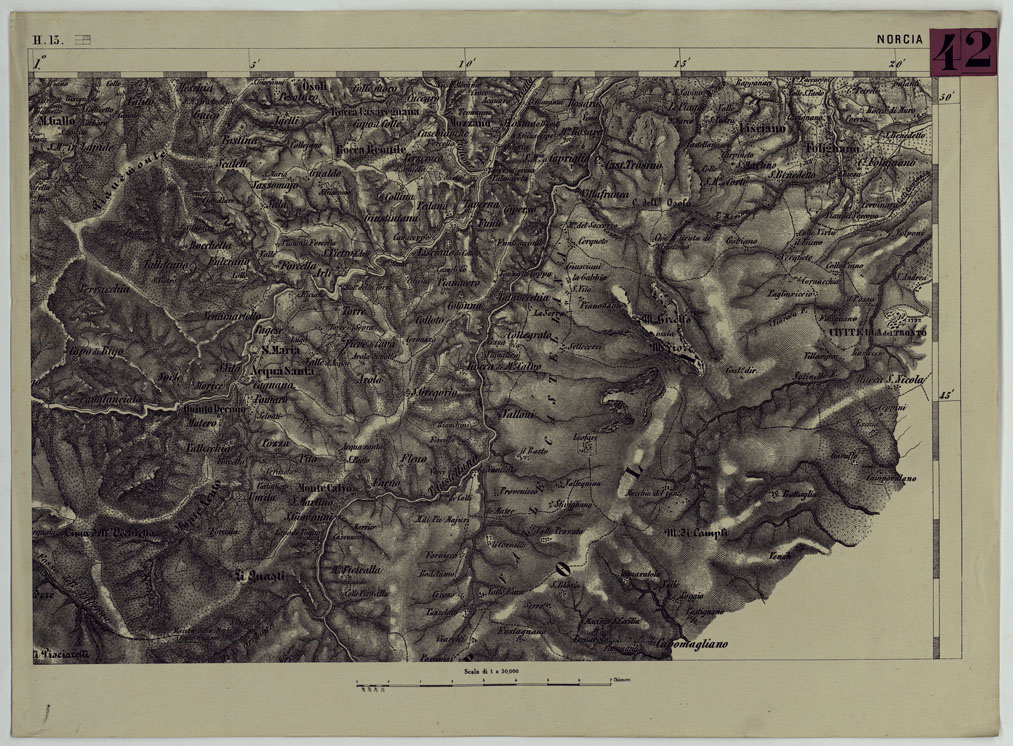 (N:12074) CARTA DEL LOMBARDO VENETO E ITALIA CENTRALE - FOGLIO H.13. NORCIA (CA005198) Carte e stampe antiche: riproduzione a colori su carta (formato A1)